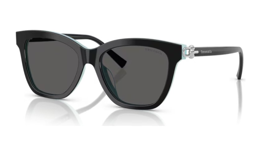 Tiffany & Co. black square sunglasses with Tiffany blue accents