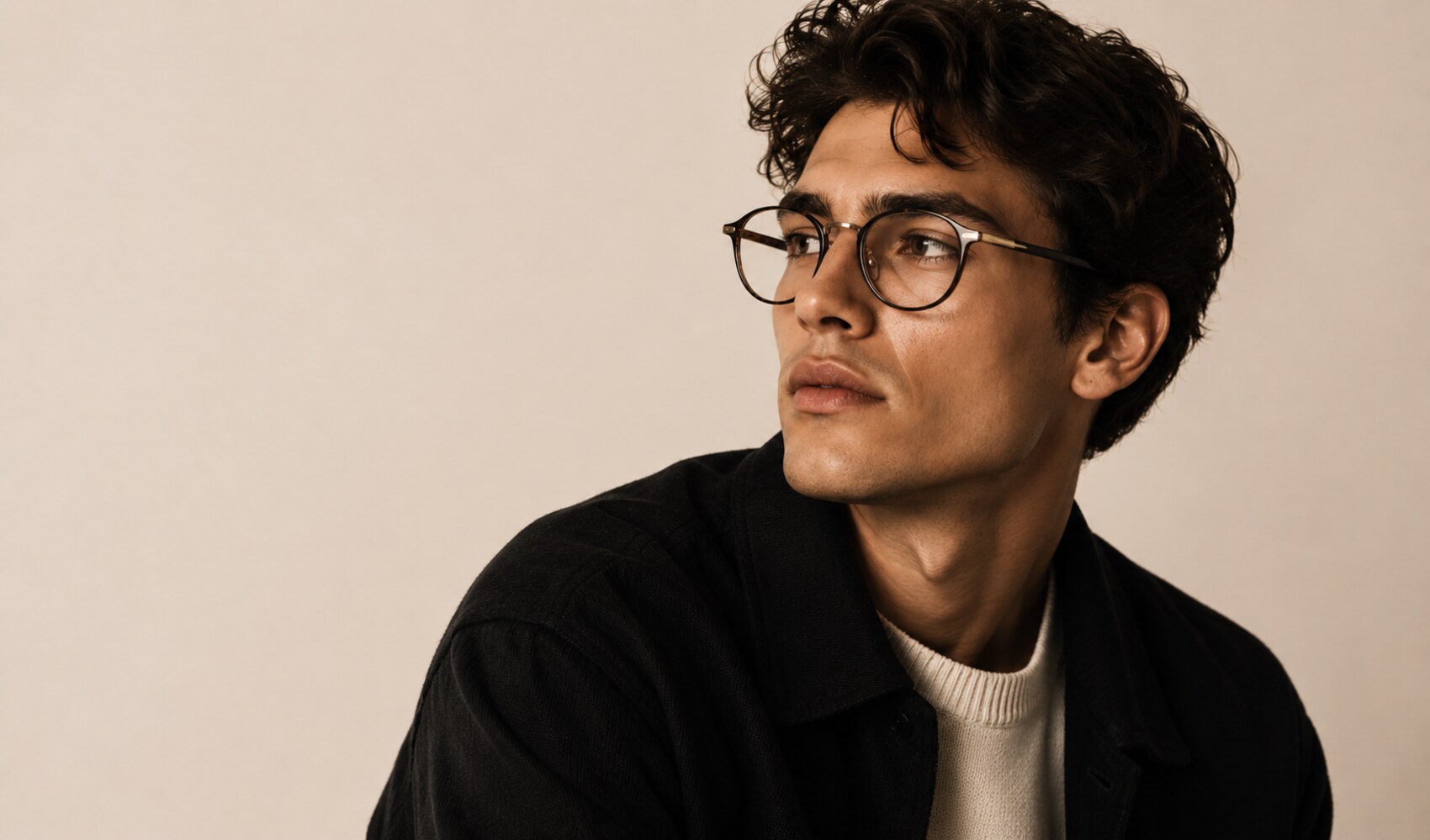 Model wearing designer eyewear