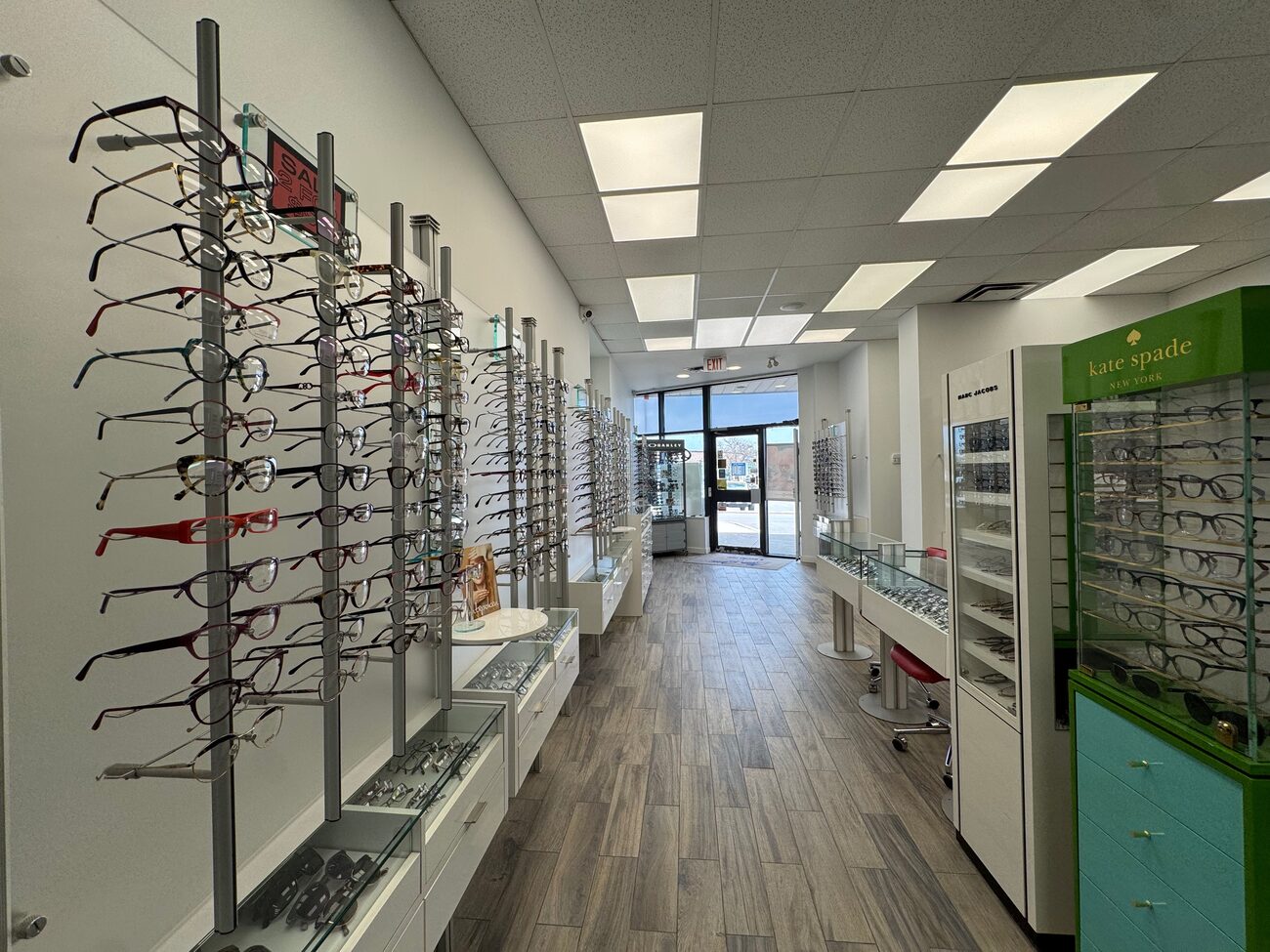 Designer frame wall inside Eyeglass Gallery