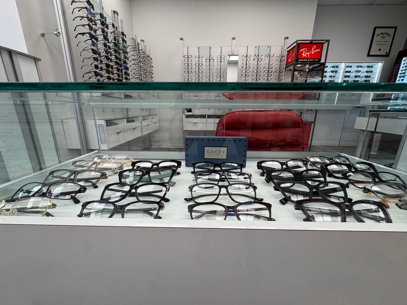 Frame display cases in the gallery